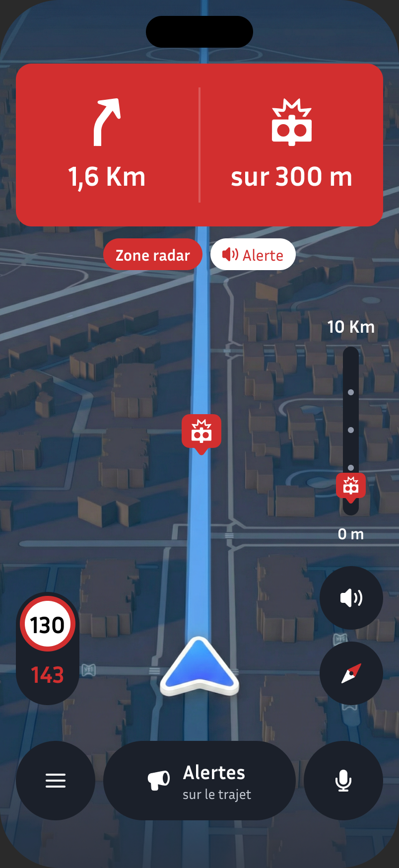 Écran de navigation Drive Crew avec alerte radar