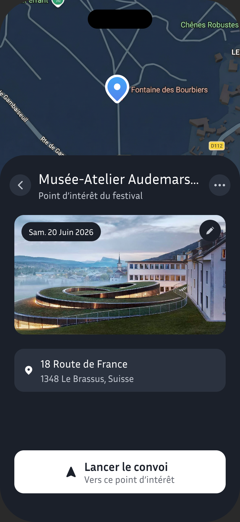 Screenshot: Point d'intérêt — checkpoint atteint.